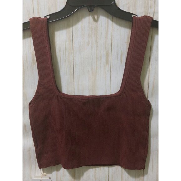 Commesne Tops - NWT Commesne Women's XL Brown Ribbed Crop Tank Top Very Stretchy